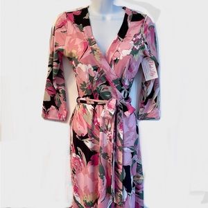 Pink Lily Floral Wrap Front Maxi Dress 💐 with sleeves
